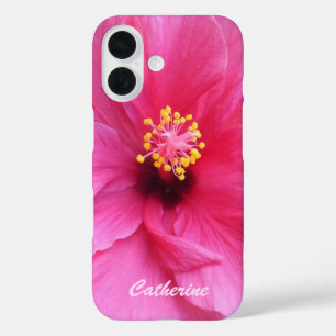 Individuelle Name mit rosa Hibiskus iPhone 16 Hülle