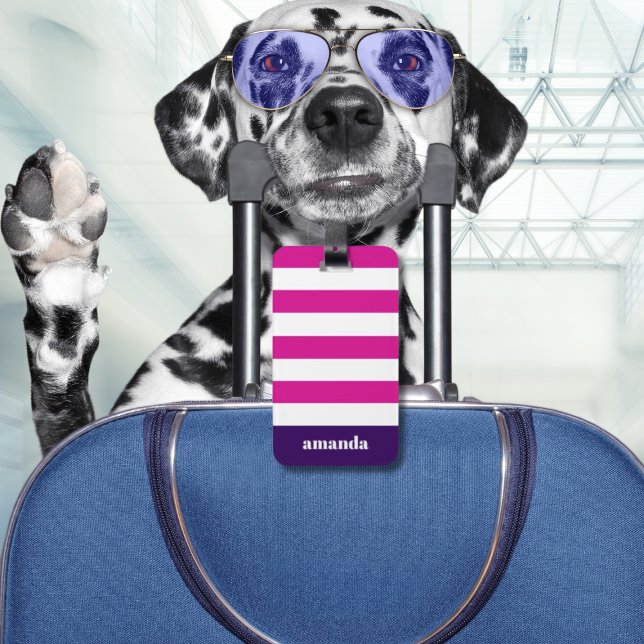 Individuelle Name mit rosafarbenen Streifen Gepäckanhänger (Von Creator hochgeladen)