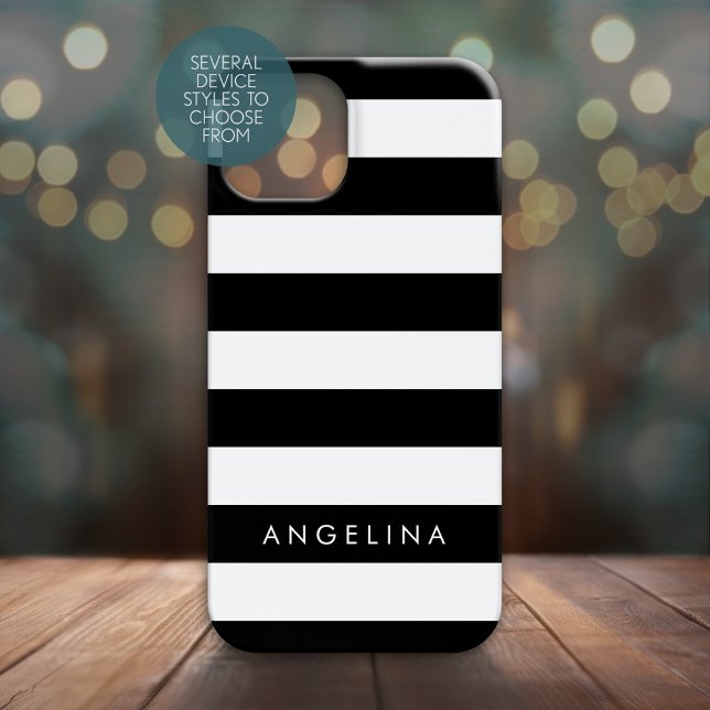 Individuelle Name mit schwarzem und weißem Streife Case-Mate iPhone Hülle (Personalized Phone Case - Many Device Styles to Choose From)