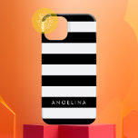 Individuelle Name mit schwarzem und weißem Streife iPhone 16 Hülle<br><div class="desc">Rugby Stripes - Preppy-Muster mit fetten Streifen und einem Vor- und Nachnamen. Wenn Ihre Kunst noch angepasst werden muss,  klicken Sie auf die Schaltfläche Diese anpassen. Das bringt Sie zu einem Designbereich,  wo Sie Dinge bewegen und sogar Schriftart wechseln können!</div>
