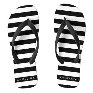 Individuelle Name mit schwarzem und weißem Streife Flip Flops