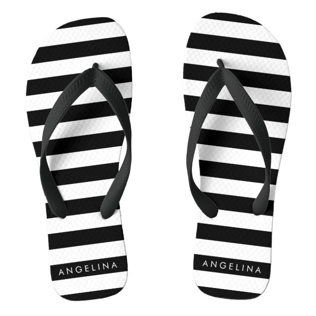 Individuelle Name mit schwarzem und weißem Streife Flip Flops (Fußbett)