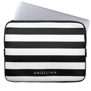 Individuelle Name mit schwarzem und weißem Streife Laptopschutzhülle