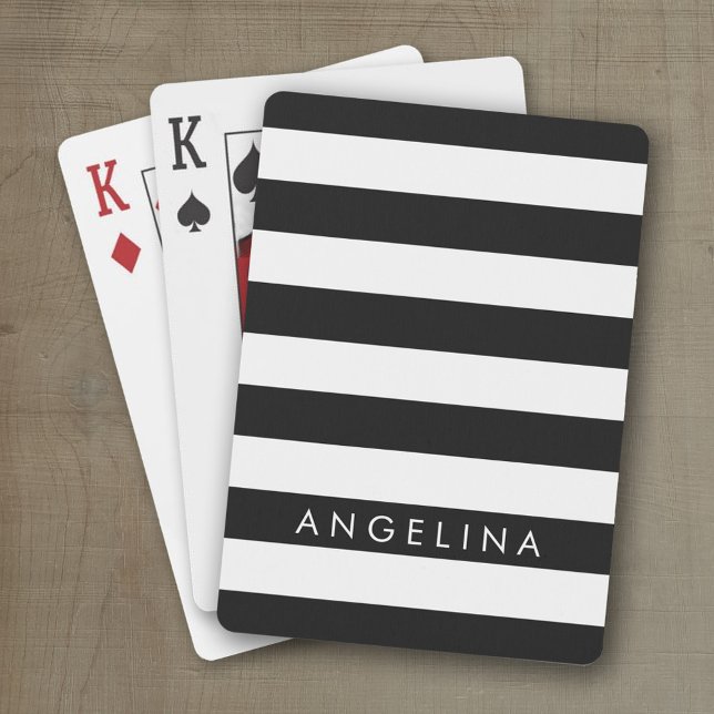 Individuelle Name mit schwarzem und weißem Streife Spielkarten (Personalized playing cards with a modern stripe pattern and a place for a name or monogram)