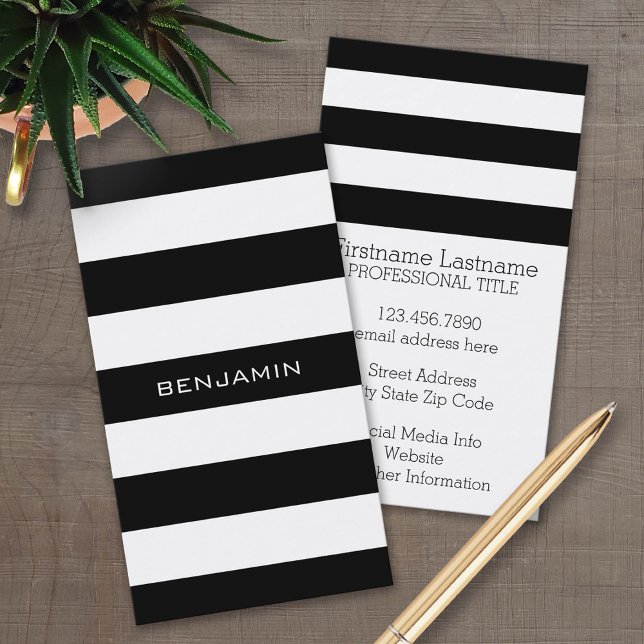 Individuelle Name mit schwarzem und weißem Streife Visitenkarte (Custom Business Card Template)