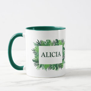 Individuelle Name mit tropischen Blätter Tasse