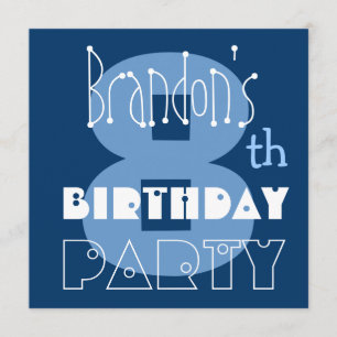 Individuelle Name Modern Kid's 8. Geburtstag Blau Einladung