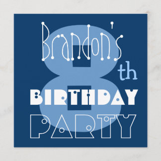 Individuelle Name Modern Kid's 8. Geburtstag Blau Einladung