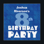 Individuelle Name Modern Kids 8th Birthday Blue W6 Einladung<br><div class="desc">Dieses zeitgenössische Design in Blau mit seinem großen und kühlen Text ist ein lustiger Weg, um die Leute zu einem 8. Geburtstag zu feiern. Text auf Einladung ist vollkommen anpassbar - Sie können mit verschiedenen Papiertypen experimentieren, indem Sie auf den Reiter "Einladungs-Optionen" oben rechts klicken. Ich empfehle dieses Design auf...</div>