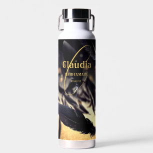 Individuelle Name Moderne Hochzeit Schwarz Golden  Trinkflasche