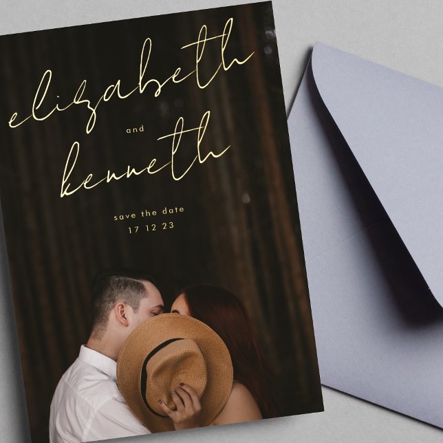 Individuelle Name Modernes Gold Foto Rette unser D Folieneinladung (Von Creator hochgeladen)