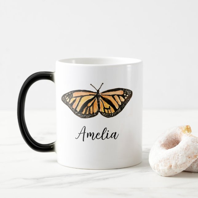 Individuelle Name Monarch Butterfly Malinsekt Verwandlungstasse (Mit Donut)