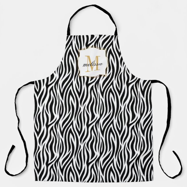 Individuelle Name Monogram Animal Print Zebra Adul Schürze (Vorderseite)