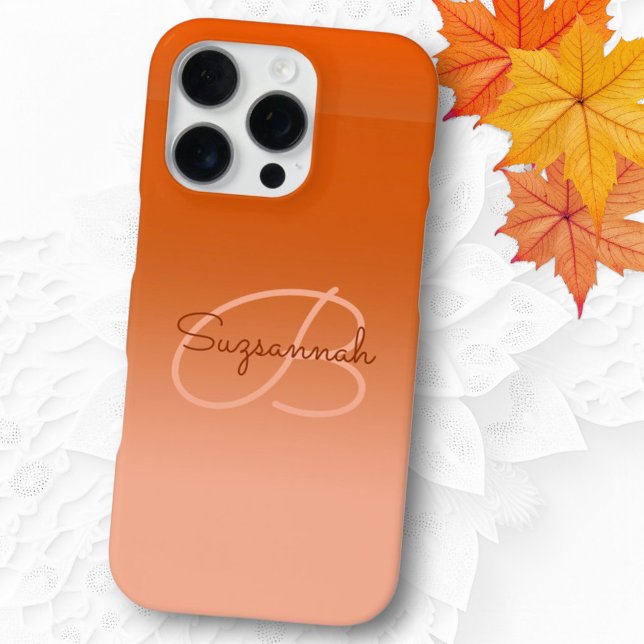 Individuelle Name Monogram Cantaloupe Orange Ombre iPhone Hülle (monogram name template phone case)
