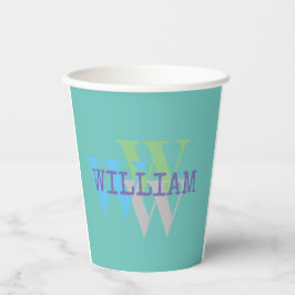 "Individuelle Name Monogram Cup - Blue Gray Modern Pappbecher