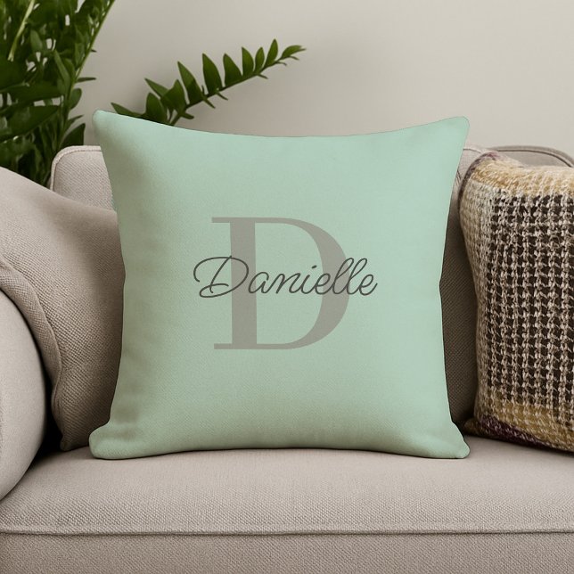 Individuelle Name Monogram Elegant Script Mint Gre Kissen (Von Creator hochgeladen)