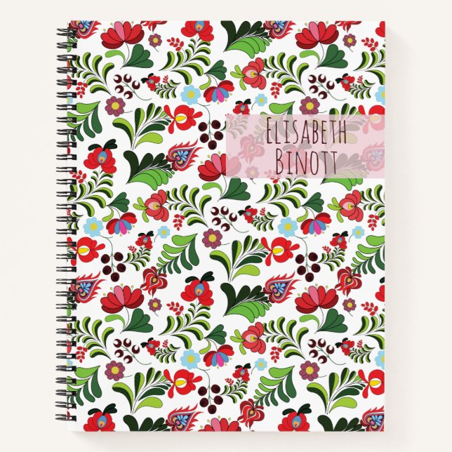 Individuelle Name Monogram Kalocsa Matyo Pattern T Notizbuch (Vorderseite)