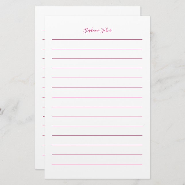 Individuelle Name Monogram Lined Pink White Girl Briefpapier (Vorne/Hinten)