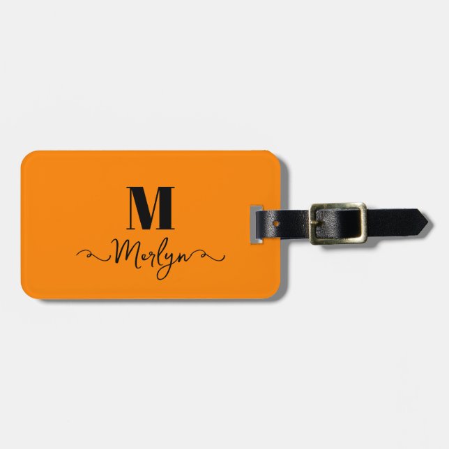 Individuelle Name Monogram Orange Valentine Tagesg Gepäckanhänger (Vorderseite horizontal)
