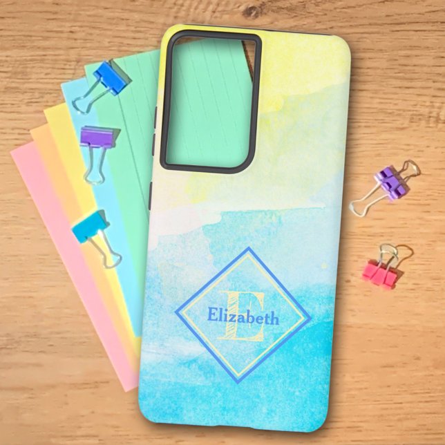 Individuelle Name Monogram Pastel Cotton Candy Col Samsung Galaxy Hülle (Give this easy to personalize phone case as a gift for your new phone. )