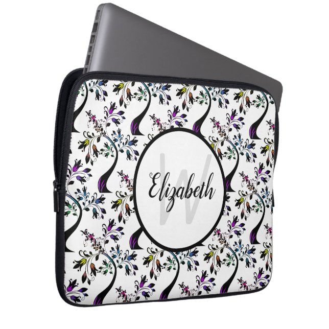Individuelle Name Monogram Rainbow Floral Tree Mus Laptopschutzhülle (Vorne Rechts)