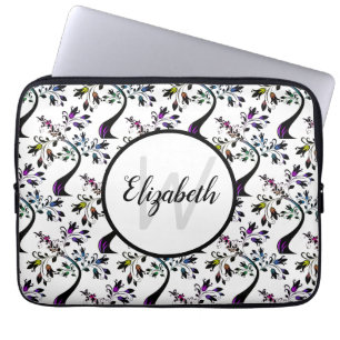 Individuelle Name Monogram Rainbow Floral Tree Mus Laptopschutzhülle