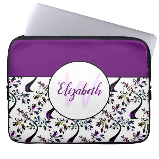 Individuelle Name Monogram Rainbow Floral Tree Mus Laptopschutzhülle (Vorderseite)