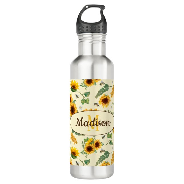 Individuelle Name Monogram Water Flasche Sonnenblu Edelstahlflasche (Vorderseite)