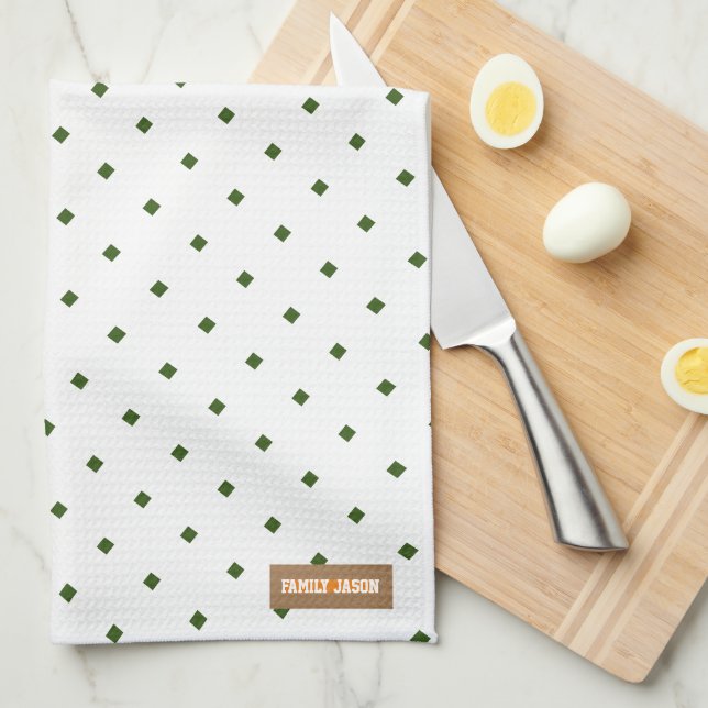 Individuelle Name-Monogramm-Diamantmuster weiß grü Geschirrtuch (Viertel Falte)