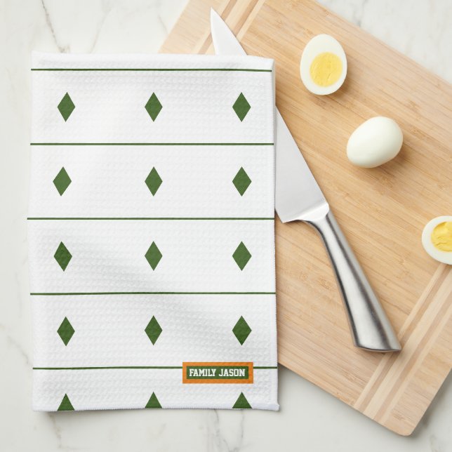 Individuelle Name Monogramm Diamantstreifen weiß g Geschirrtuch (Viertel Falte)