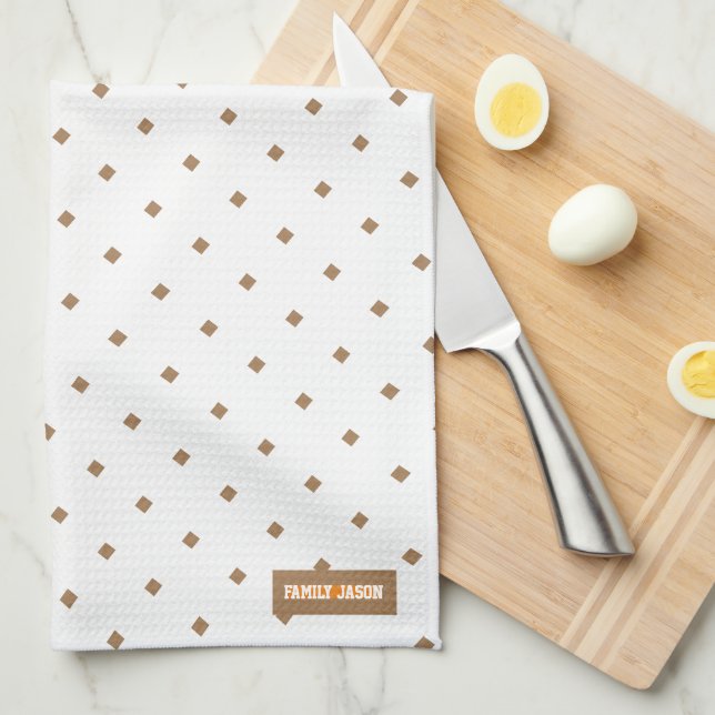 Individuelle Name Monogramm Karo-Muster weiß braun Geschirrtuch (Viertel Falte)