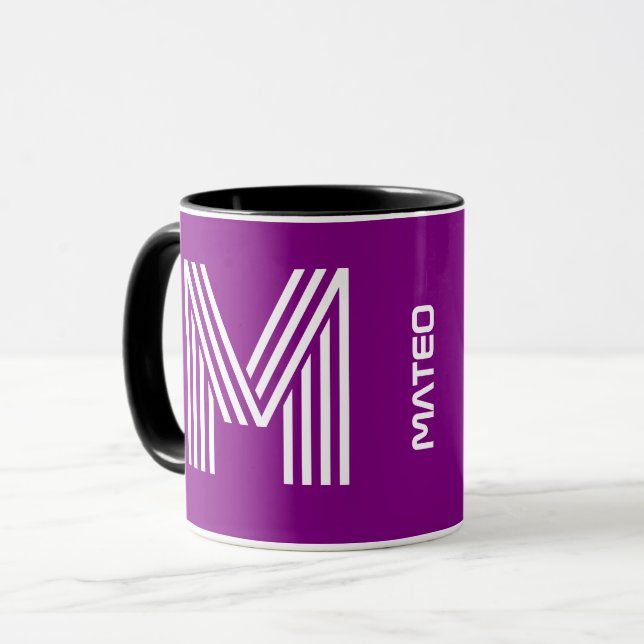 Individuelle Name, Monogramm | Lila Kaffee-Tasse Tasse (Vorderseite Links)