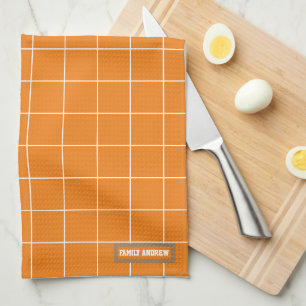 Individuelle Name monogramm-Stilmuster orange weiß Geschirrtuch