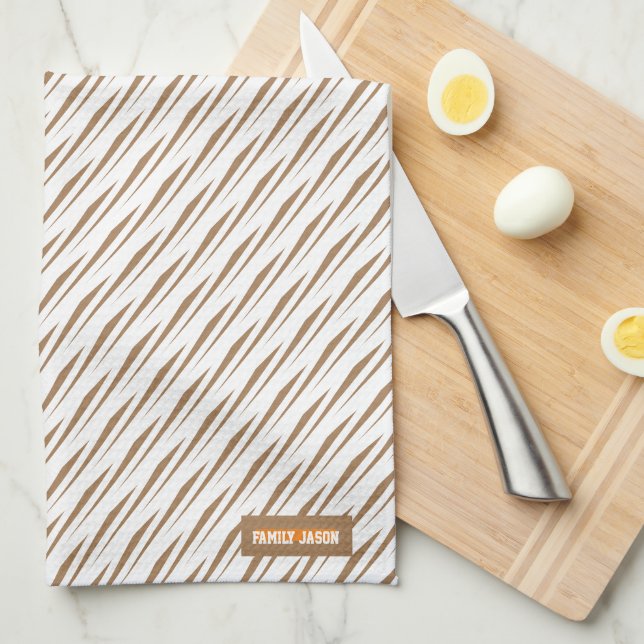 Individuelle Name Monogramm Streifen Wellen weiß b Geschirrtuch (Viertel Falte)