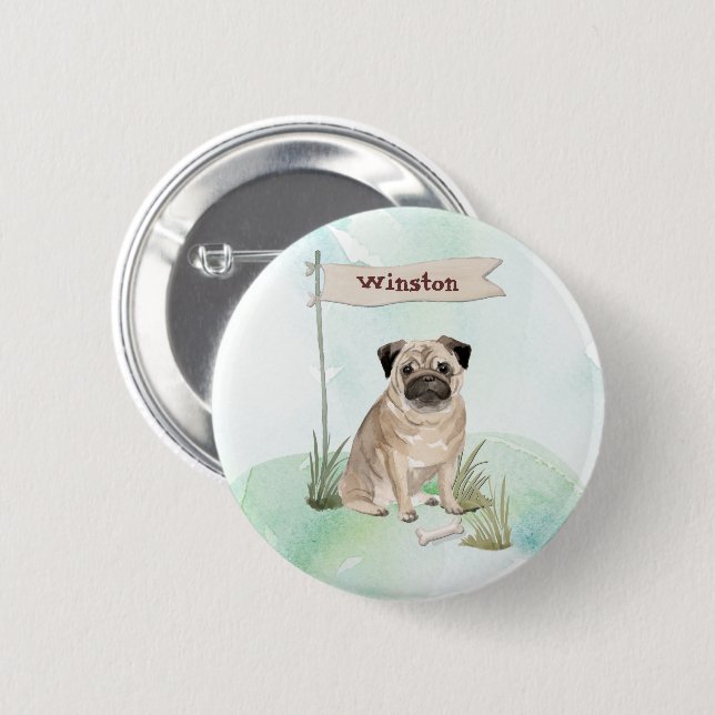 Individuelle Name Mops Haustier Button (Vorne & Hinten)