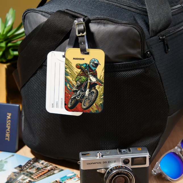 Individuelle Name Motocross Gepäckanhänger (Vorderseite & Rückseite)