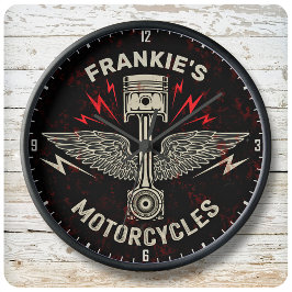 Individuelle Name Motorrad Pistolen Fahrradgarage Große Wanduhr