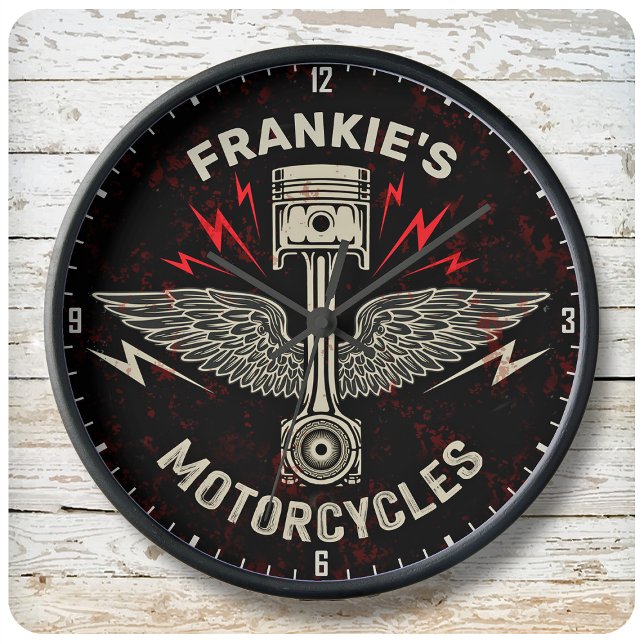 Individuelle Name Motorrad Pistolen Fahrradgarage Große Wanduhr (Von Creator hochgeladen)