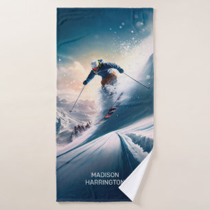 Individuelle Name Mountain Skier Badehandtuch