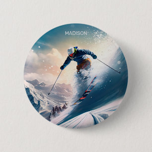 Individuelle Name Mountain Skier Button