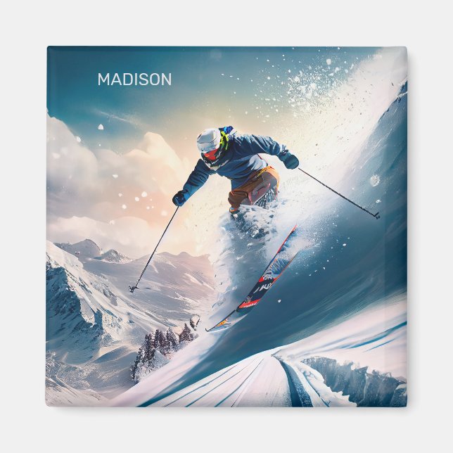 Individuelle Name Mountain Skier Magnet (Vorne)