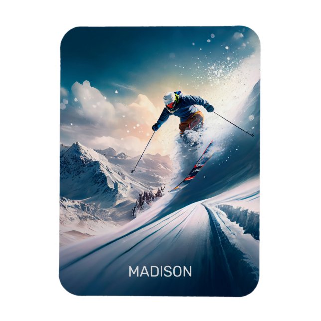 Individuelle Name Mountain Skier Magnet (Vertikal)