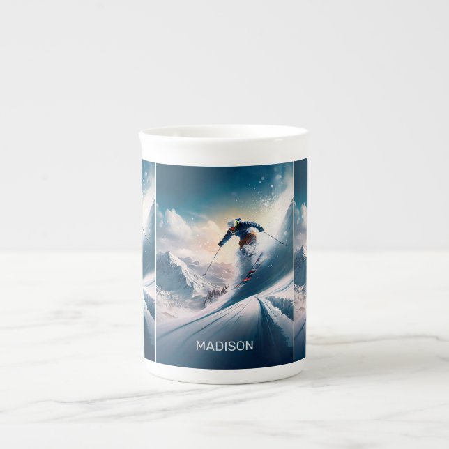 Individuelle Name Mountain Skier Prozellantasse (Vorderseite)
