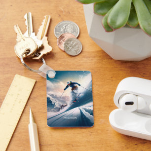 Individuelle Name Mountain Skier Schlüsselanhänger