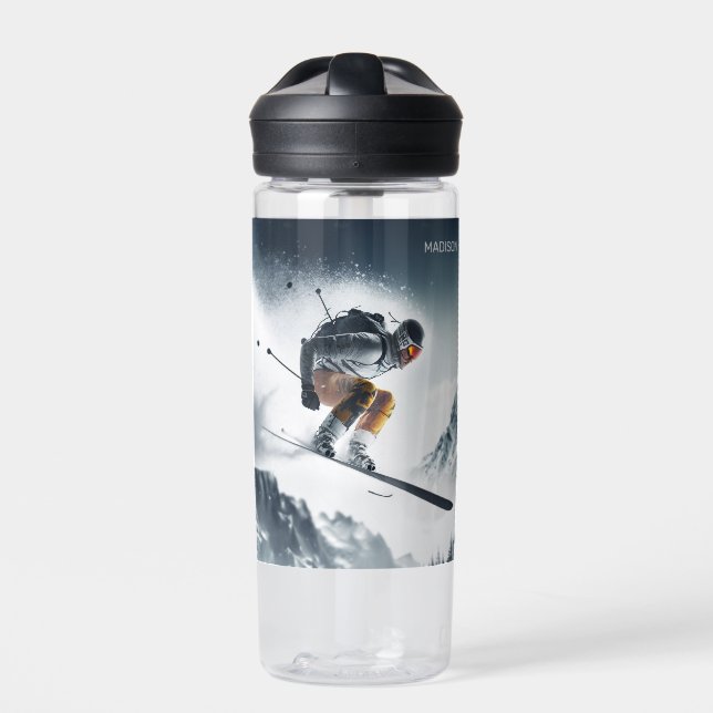 Individuelle Name Mountain Skier Trinkflasche (Vorderseite)