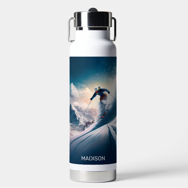 Individuelle Name Mountain Skier Trinkflasche (Vorderseite)