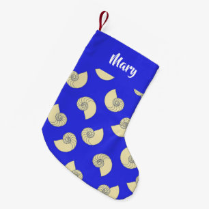 individuelle Name-Muscheln auf blau Kleiner Weihnachtsstrumpf