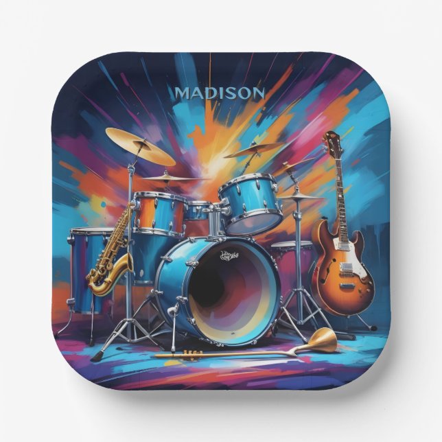 Individuelle Name Musikinstrumente Pappteller (Vorderseite)