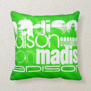 Individuelle Name Muster auf Neon Green Stripes Kissen