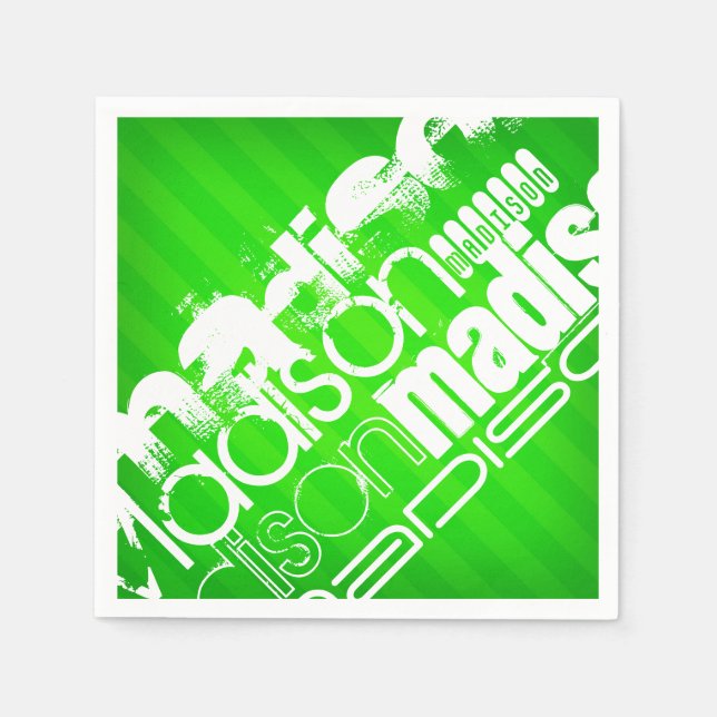 Individuelle Name Muster auf Neon Green Stripes Serviette (Vorderseite)